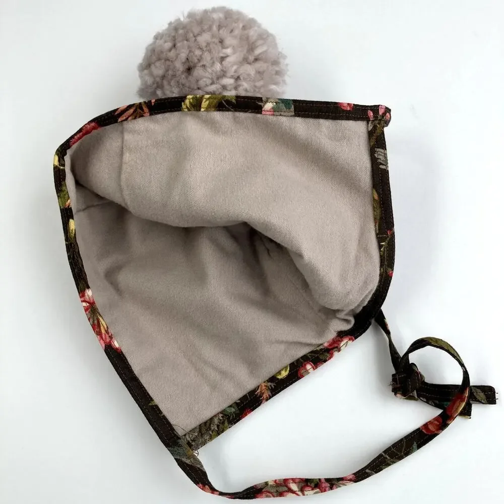Brass Bee Bonnets - Floral Birds - Pom - Brown - Large